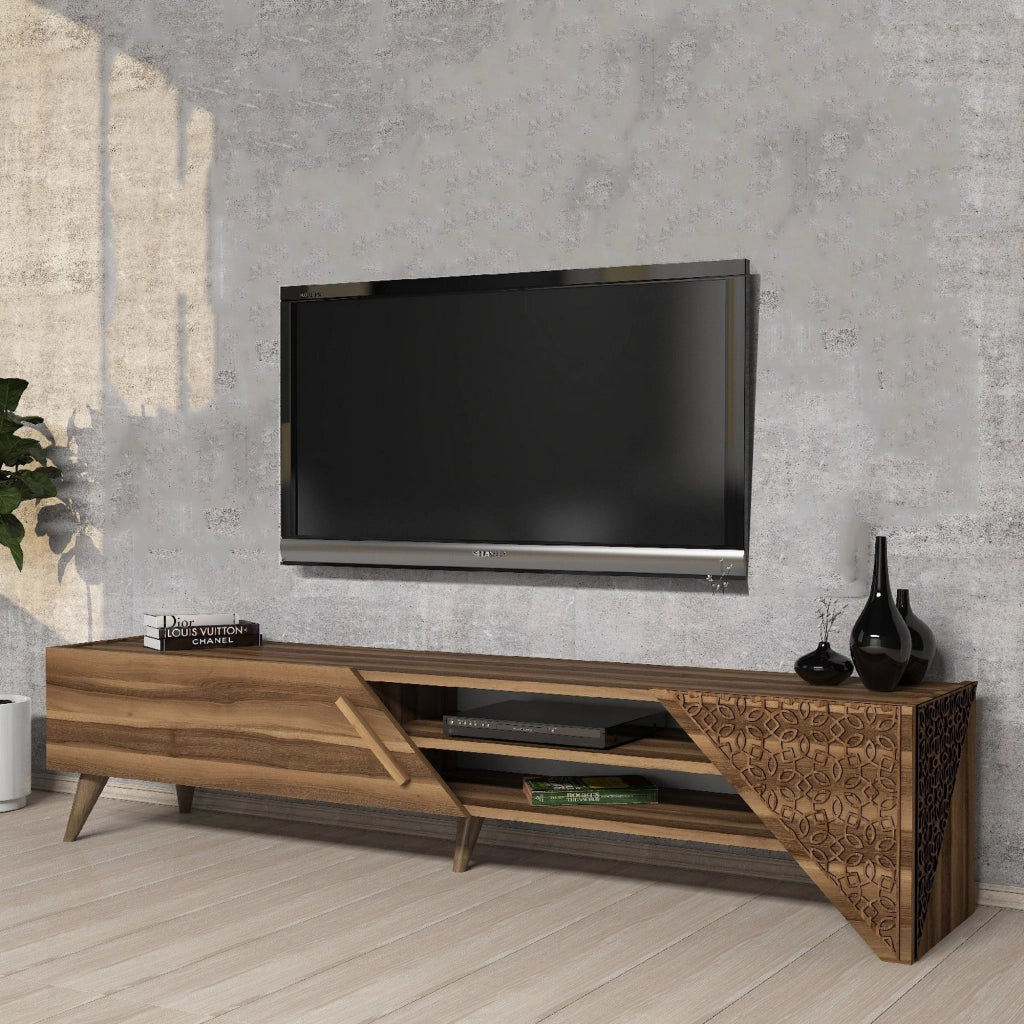 Campli, Mobile Porta tv un Ripiano, 180x40x37h cm Marrone Noce