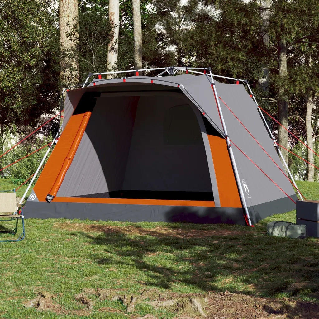 Tenda Campeggio Cabina 4 Pers.-Tenda per Escursionismo Grigio Arancione Rilascio Rapido 237025