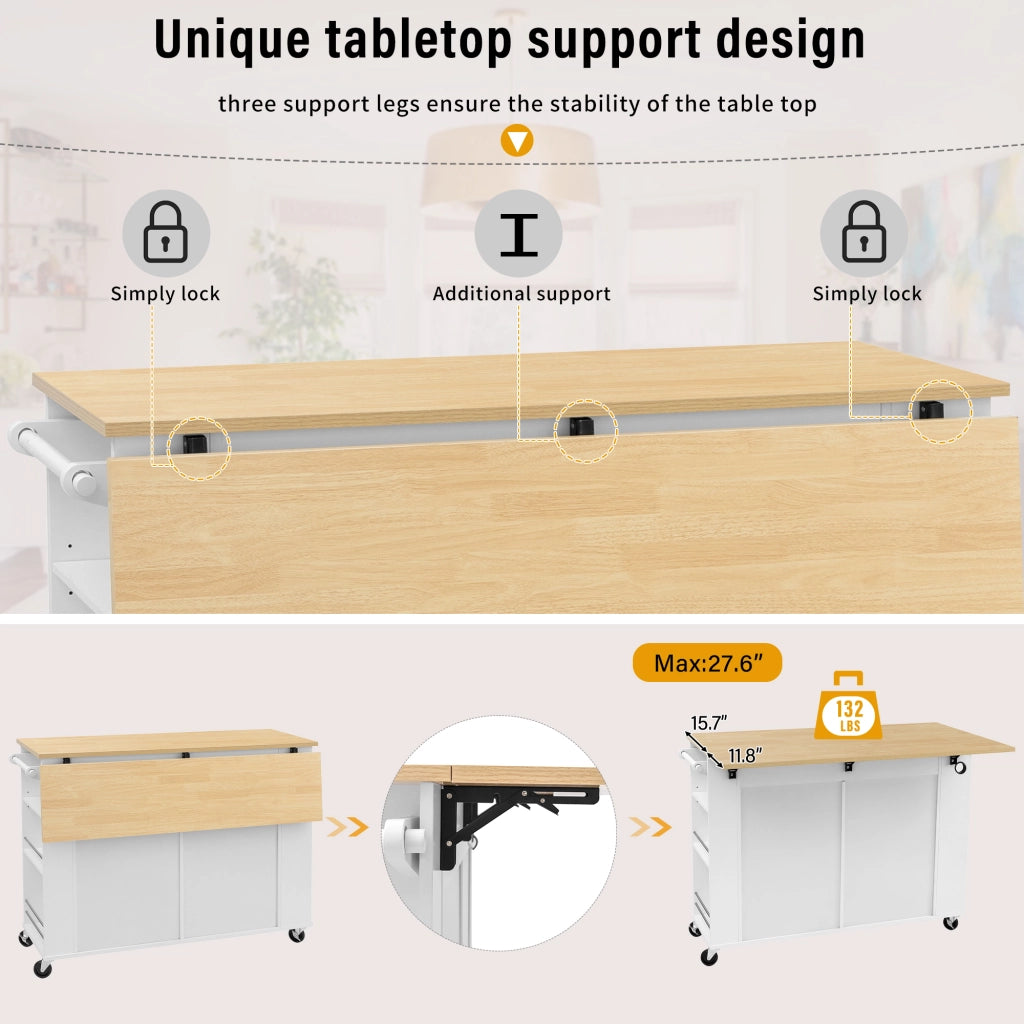 Carrello da Cucina con Piano Ribaltabile; Vano Pattumiera; Portasciugamani e Prese; 120x40-70x92 cm