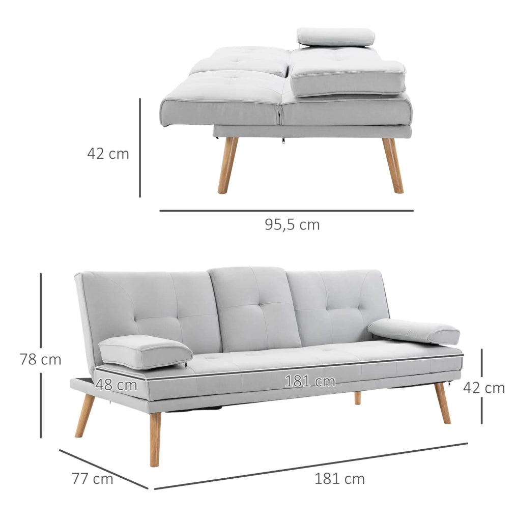 Schlafsofa 3-Sitzer aus Leinen, Hellgrau, 181x77x72 cm, multifunktional und bequem
