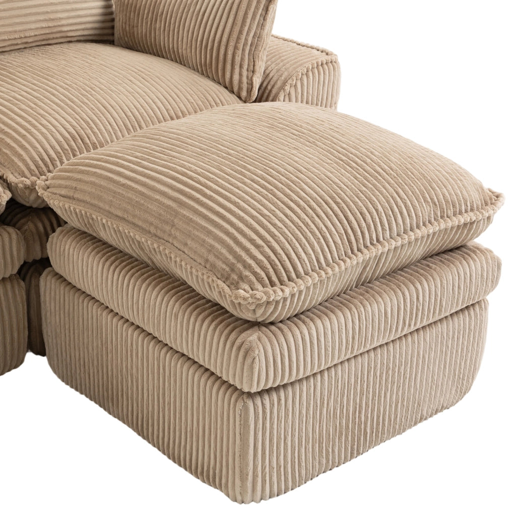 Divano modulare 3 posti ULEVR 263x167x85 cm con pouf, tasche laterali e cuscini, velluto a coste kaki