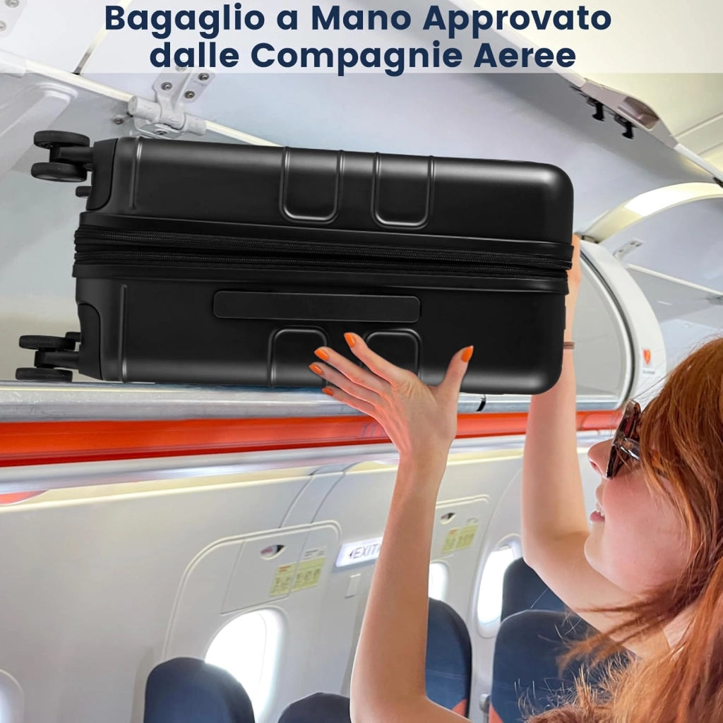 Valigia Bagaglio a Mano 20" con Tasca Frontale, Porta USB, Trolley Bagaglio a Mano con Serratura, Ruote Girevoli, Manico Regolabile (Senza Beauty + Nero)