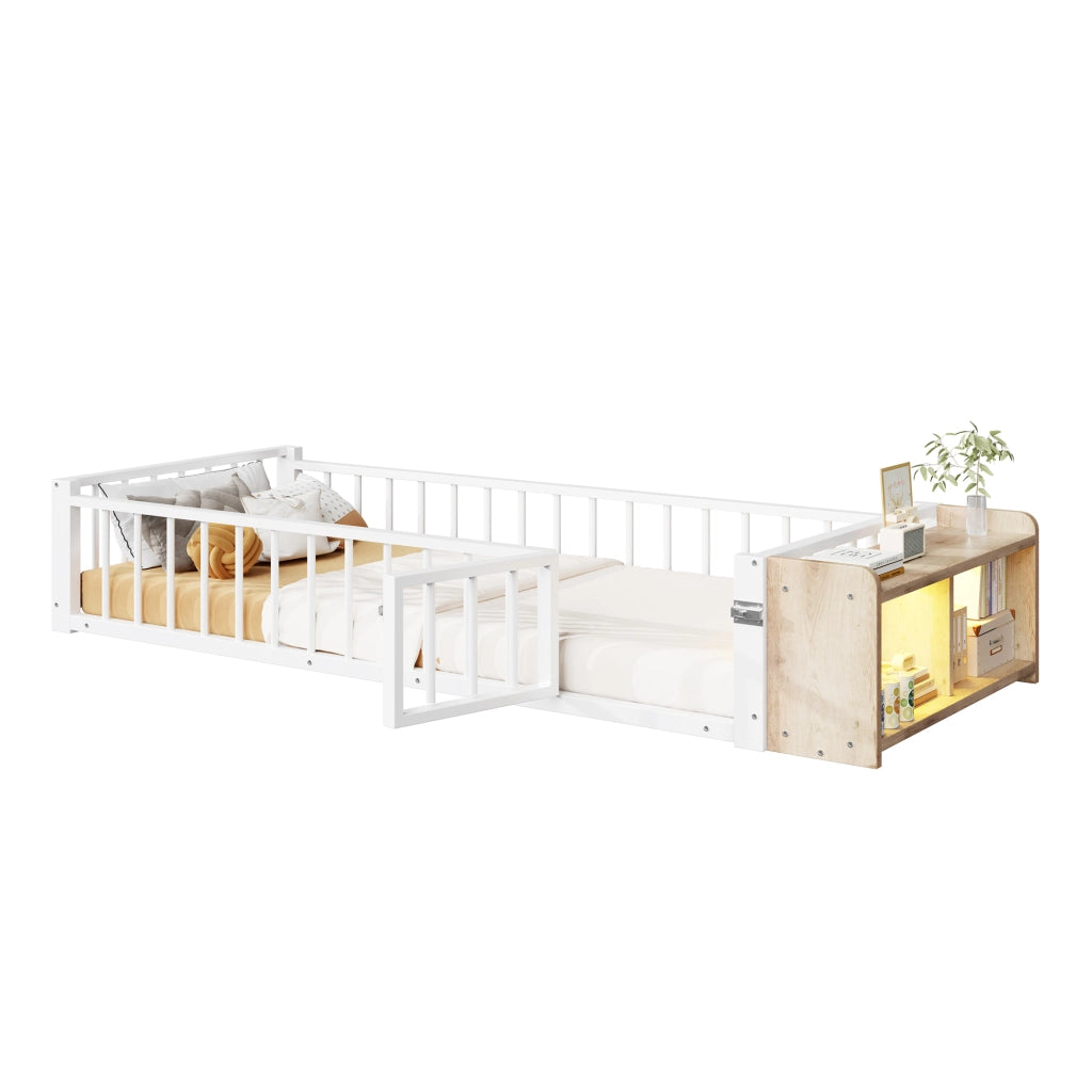 Letto in metallo con cassetti LED 90x200 MDF bianco e metallo