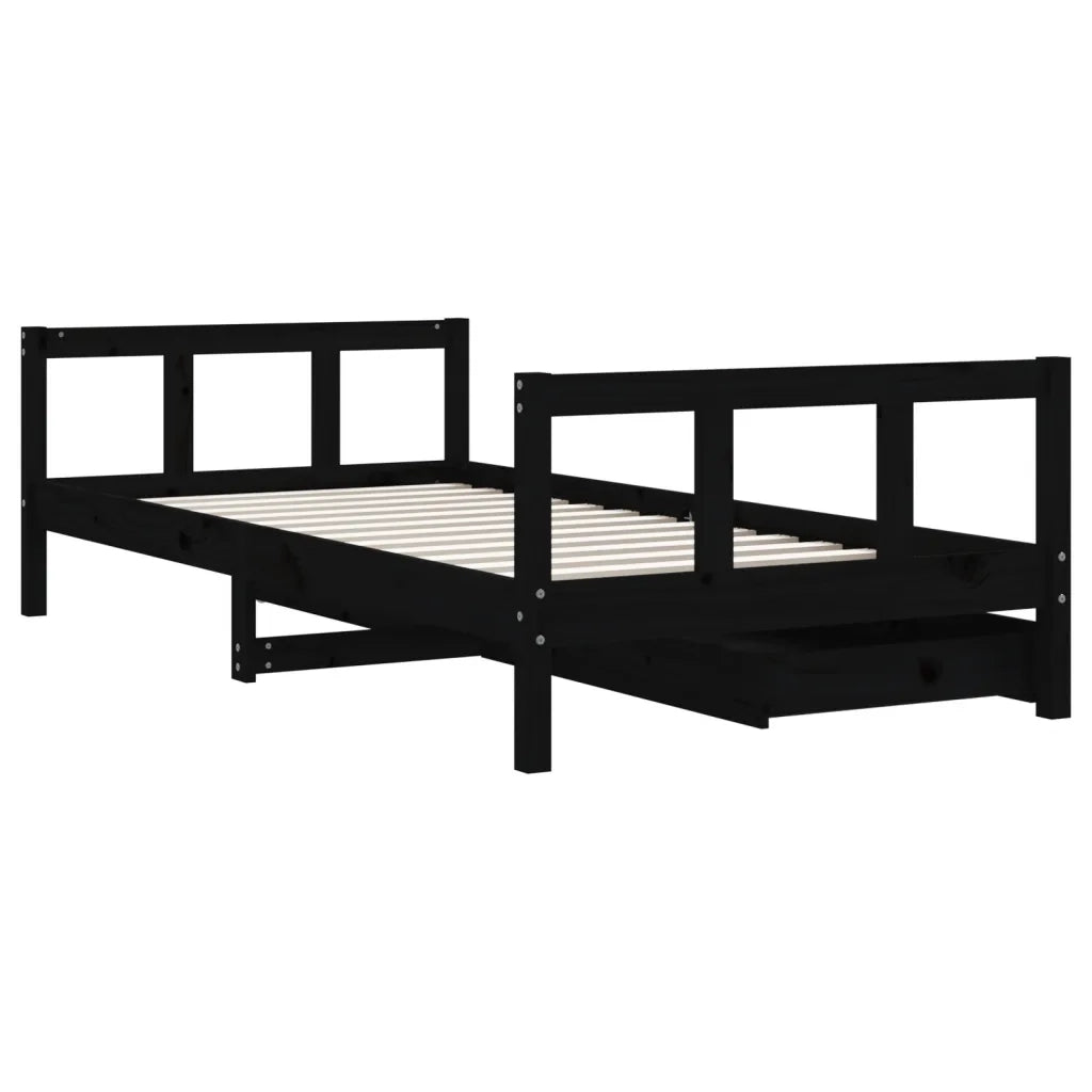 Giroletto per Bambini | Letto Infantile | Lettino con Cassetti Nero 90x190 cm Massello Pino