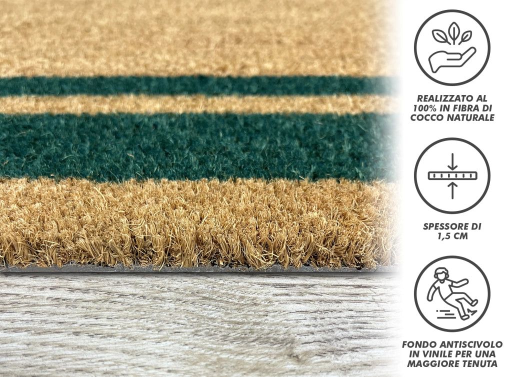  Zerbino Ingresso  In Cocco Naturale Misura XXL Grande Rettangolare 100 x 50 Cm Tappeto Asciugapassi Tappetino Antiscivolo Interno Esterno Porta Entrata Raschiafango - Verde