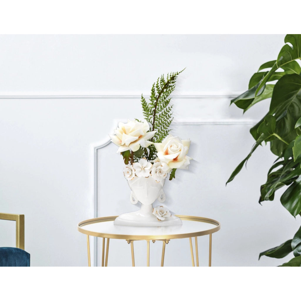 Vaso Decorativo Viso 27, Bianco, Porcellana, 21,7x14x21 cm
