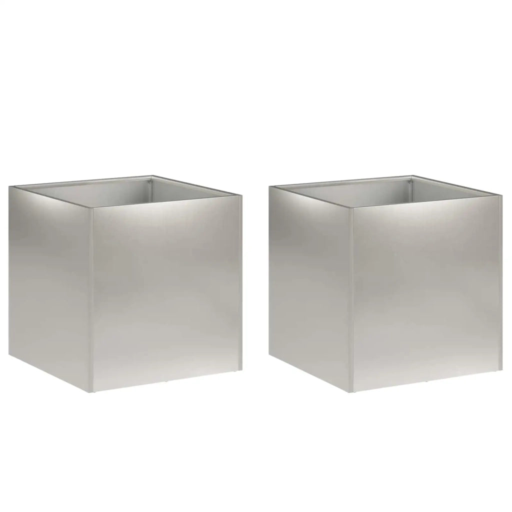 Vaso da giardino 2 pz Argento 45 x 45 x 45 cm Acciaio Inox 8004975