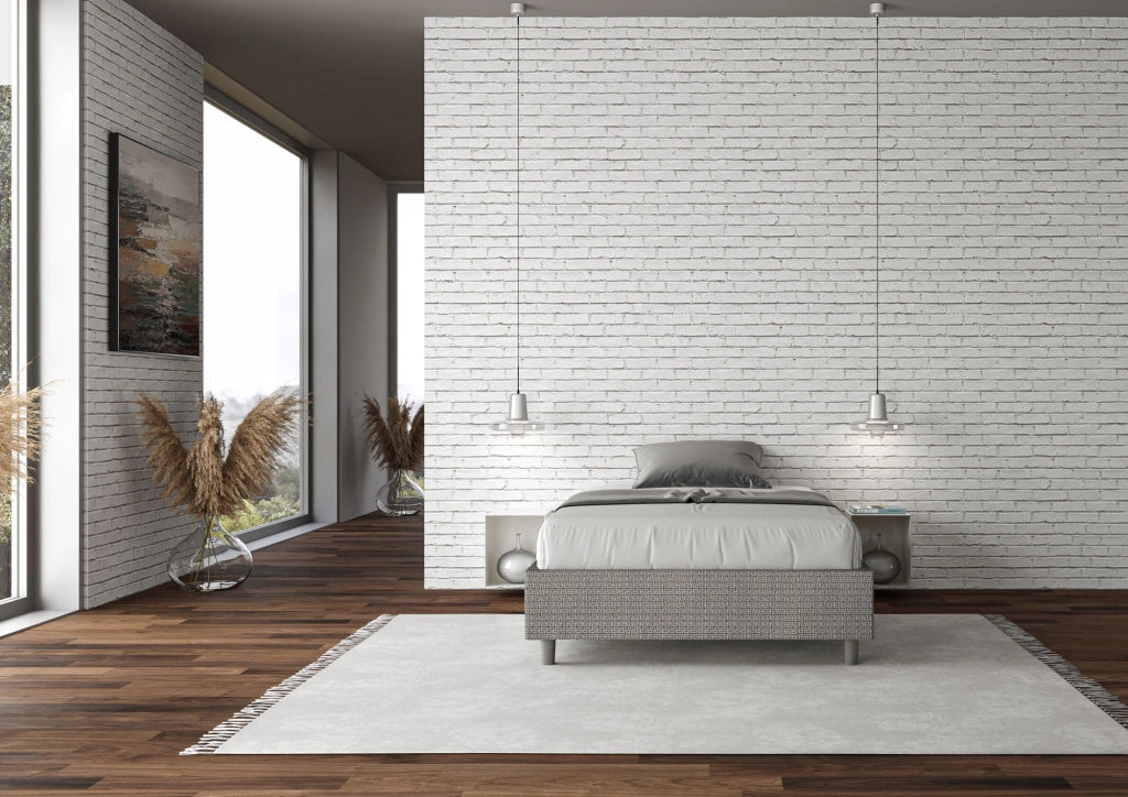 Letto una piazza e mezza con rete imbottito 120x190 tessuto Labirinto 1 bianco Azelia
