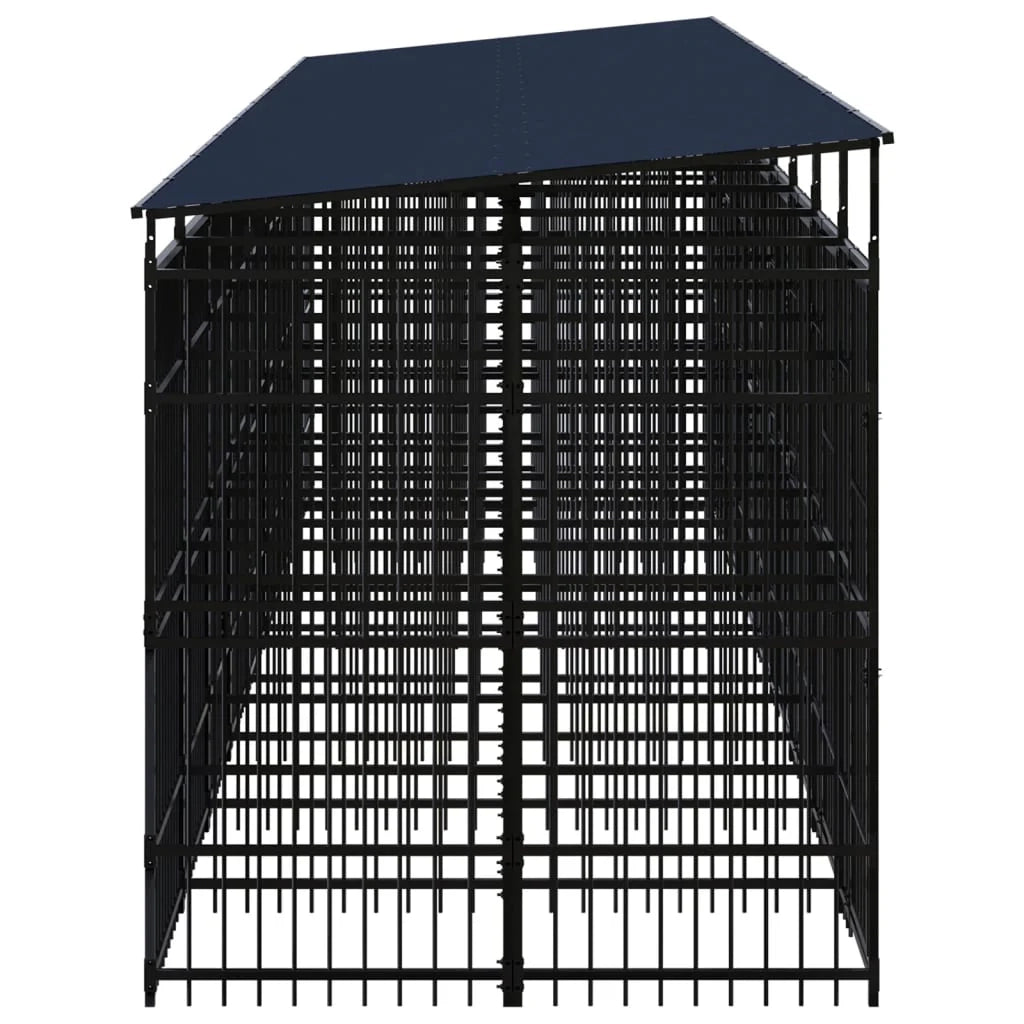 Cuccia/gabbia/recinto per animali domestici da esterno con tetto per cani acciaio 16,59 m² nero 02_0041747