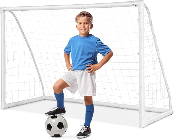 Porto per Calcio per Bambini, Rete da Calcio Resistente alle Intemperie e Telaio in UPVC con Pali di Fissaggio e Coni da Calcio per Allenamenti in Cortile