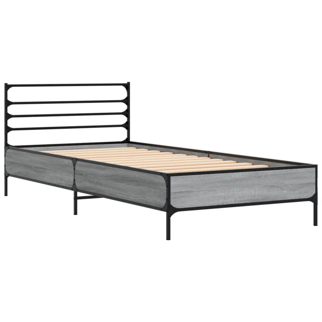 Letto singolo | Letto per adulti | Giroletto Grigio Sonoma 90x200 cm Legno Multistrato e Metallo