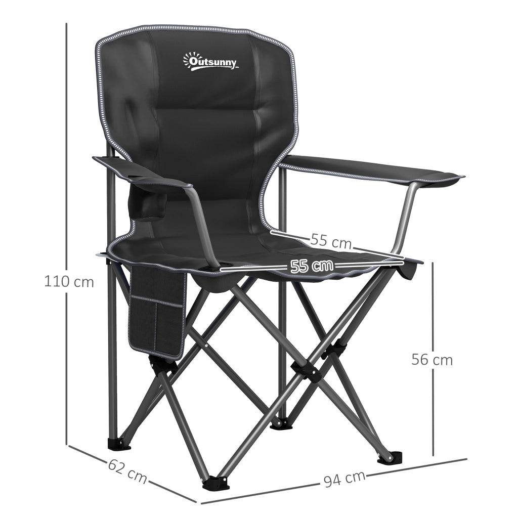 Sedia da campeggio pieghevole ¨C zephmum ¨C nero con porta bicchieri e tasche laterali