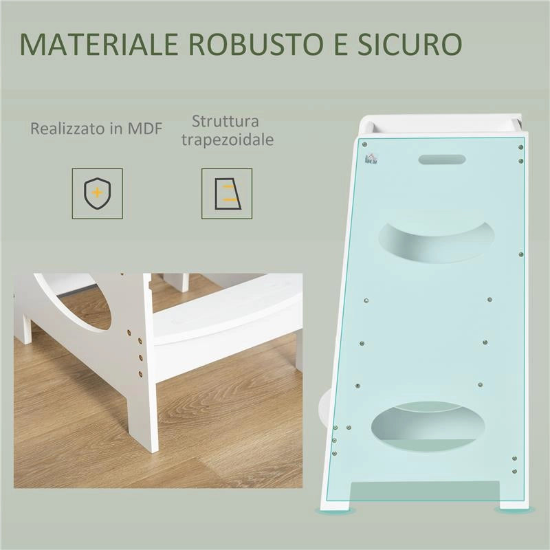 TORRE MONTESSORIANA PER BAMBINI, LEARNING TOWER CON ALTEZZA REGOLABILE IN MDF, 40X50X90CM, BIANCO