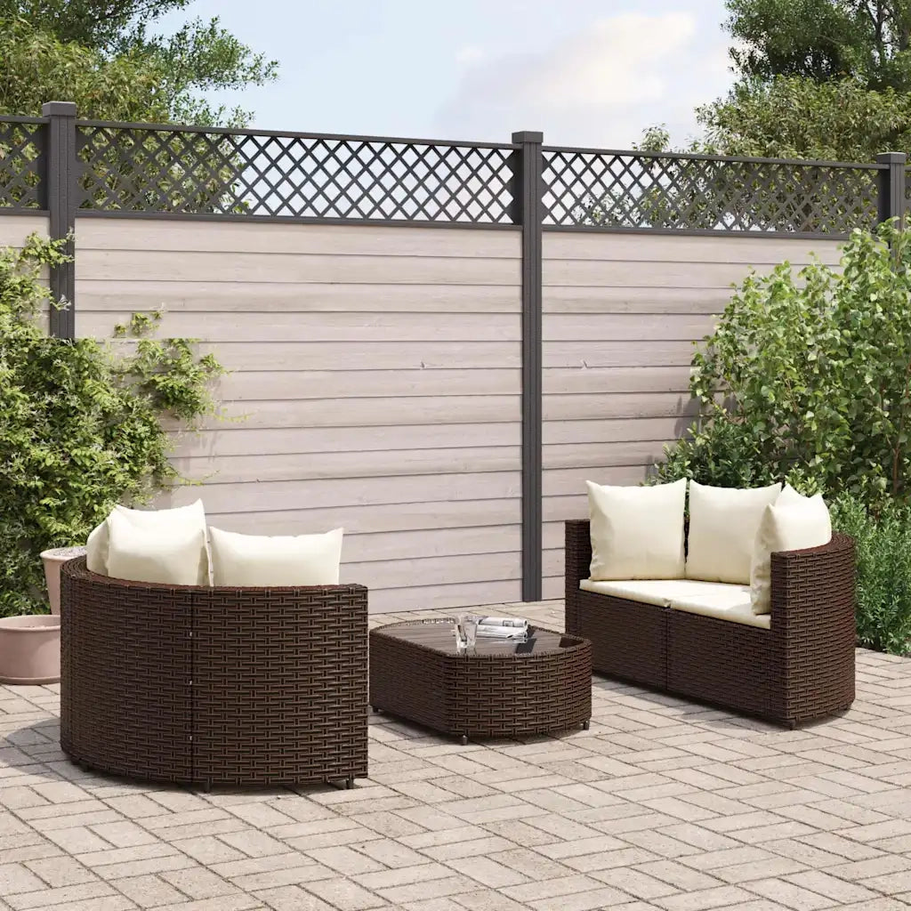 Set Divano da Giardino 5 pz con Cuscini Marrone in Polyrattan