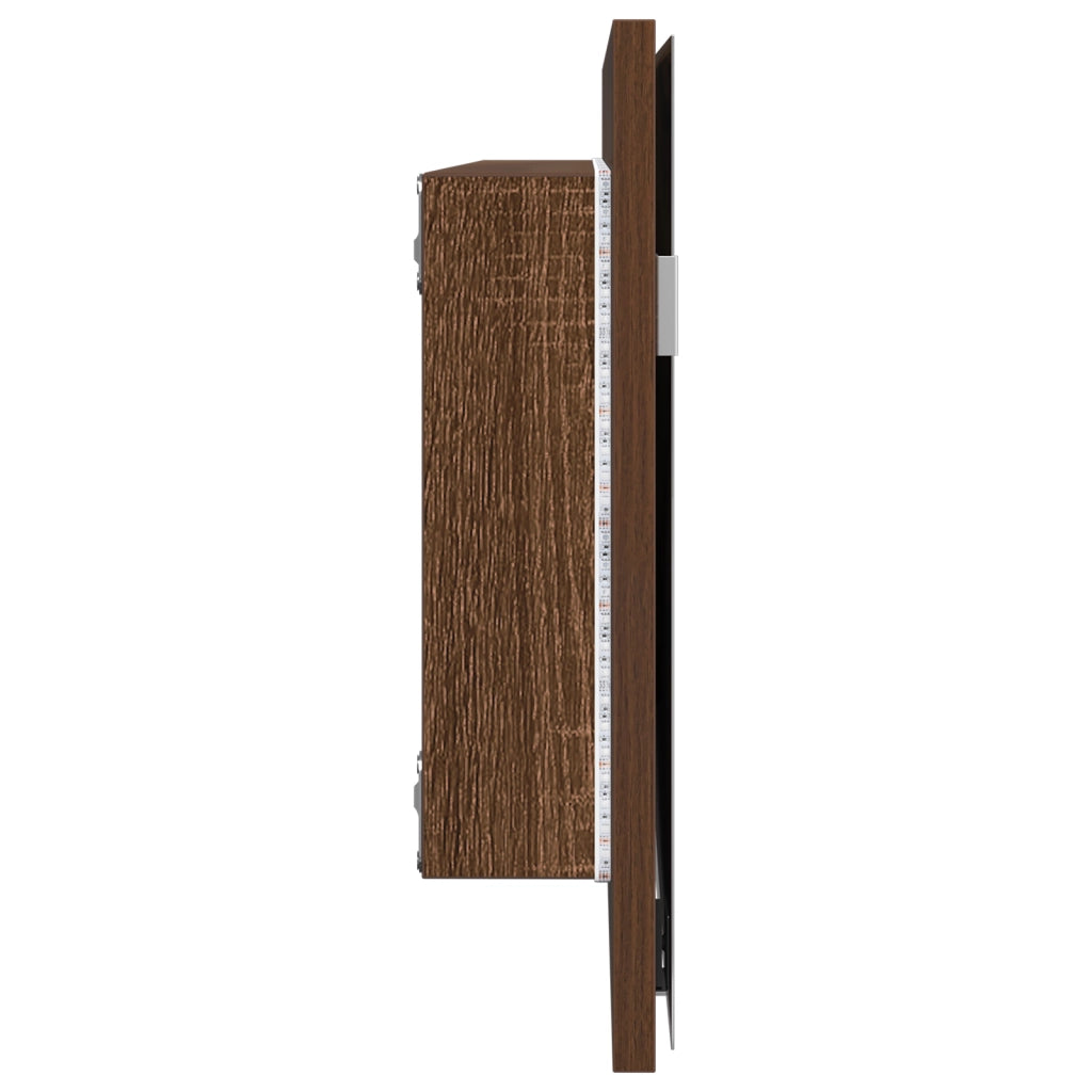 Cabinet del Bagno  con Specchio e Luce LED Rovere Marrone 80x37 cm