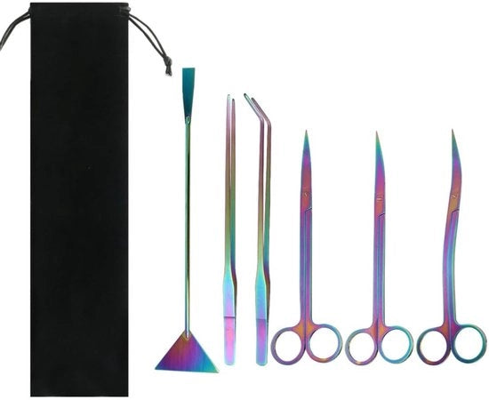 Set di accessori per acquari 4 in 1 - Acciaio inossidabile - Pinza/Tegola/Lametta - Sacchetto di stoccaggio - Progettazione ergonomico - Anticorrosione - Attrezzatura per acquari