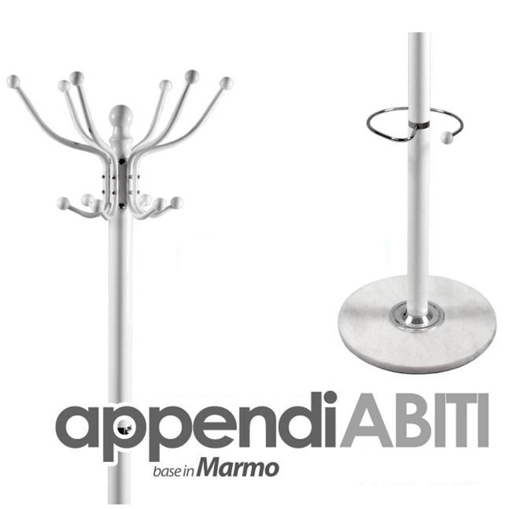 Trade Shop - Attaccapanni Appendiabiti Piantana In Metallo 12 Ganci Con Portaombrelli Bianco -