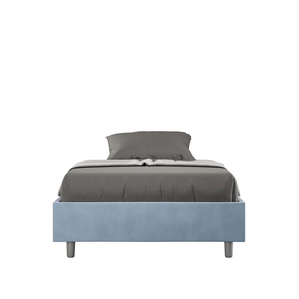 BS COM Letto singolo con rete imbottito 100x200 microfibra azzurro