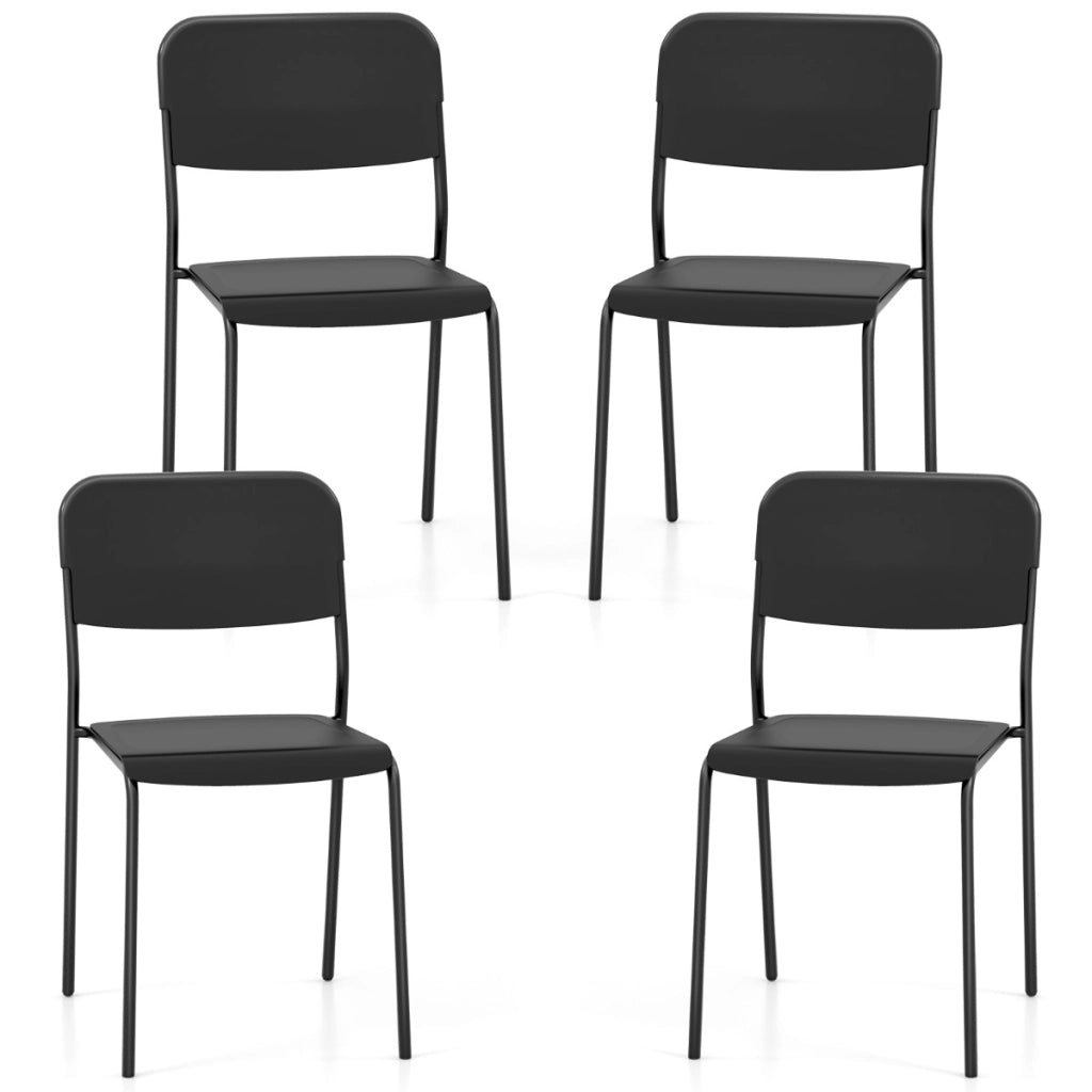 Set di 4 sedie da pranzo moderne, Sedie da cucina accumulabili con schienale inclinato e gambe metalliche Nero-Sedie da pranzo