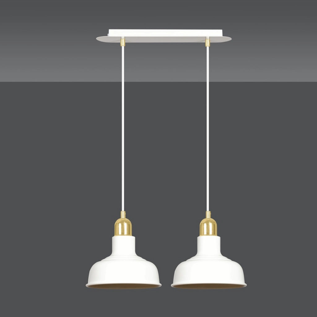 Lampada a sospensione Ibor in acciaio bianco e oro
