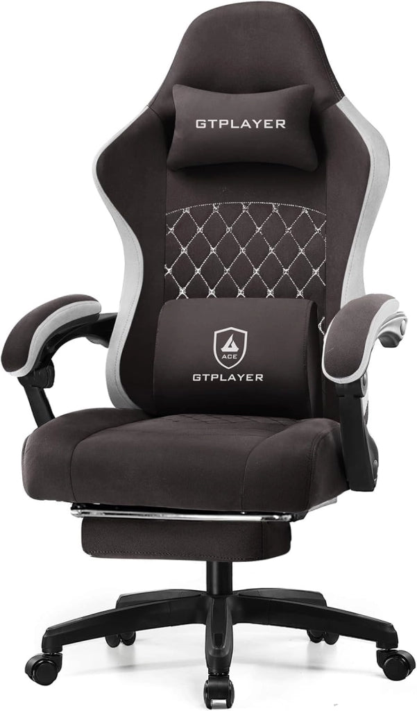 Sedia da gioco in tessuto con poggiapiedi, sedia ergonomica da scrivania per computer con cuscino a molle insacchettate, supporto lombare per casa e ufficio, supporto lombare resistente