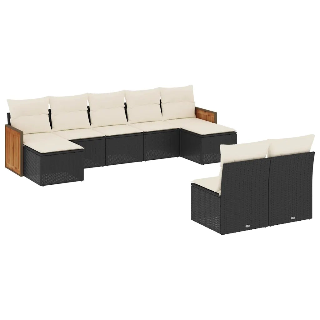 Set Divani da Giardino 9 pz con Cuscini Nero in Polyrattancod mxl 88143
