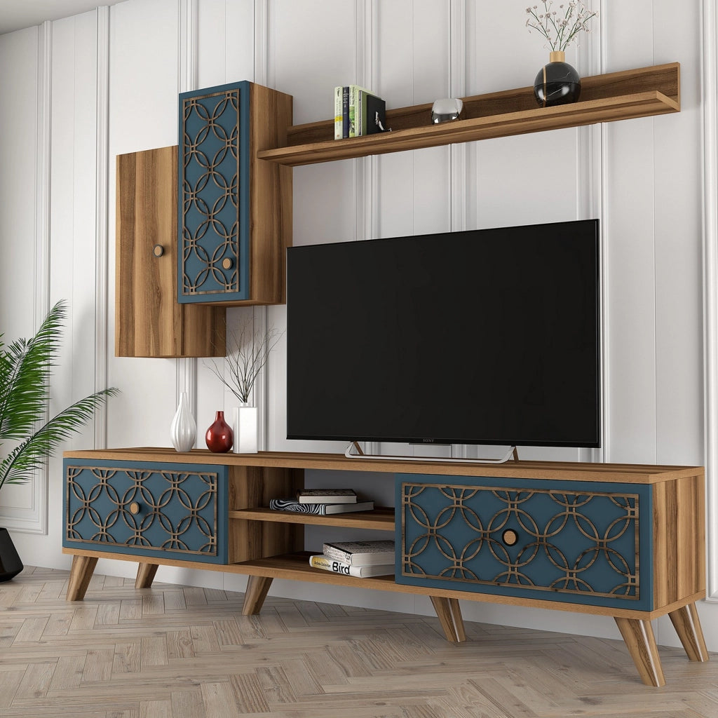 Mobile Soggiorno Vanzago, Parete Attrezzata Modulabile, Marrone Noce