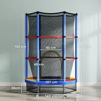 Tappeto Elastico per Bambini 3-6 Anni con Rete di Protezione, 6 Colonne e 3 Ingressi, Ø140x190 cm, Multicolore