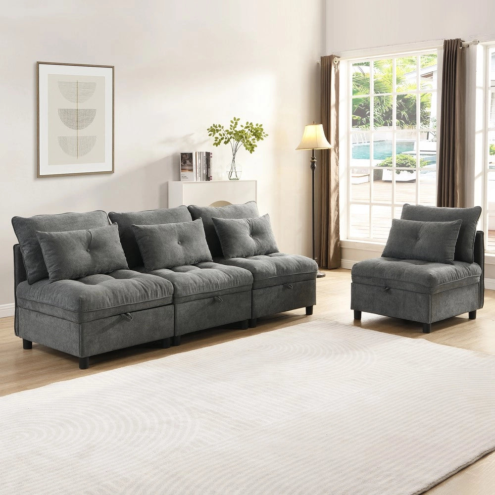 Divano letto 4 posti modulare con contenitore ¨C Minimal ¨C Tessuto chenille