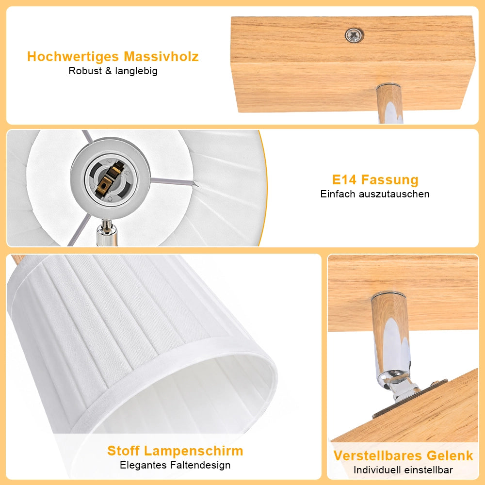 ZMH Faretto da soffitto 1 Luce Legno E14 Vintage Tessuto Retro per Cucina Camera Soggiorno Senza Lampadina