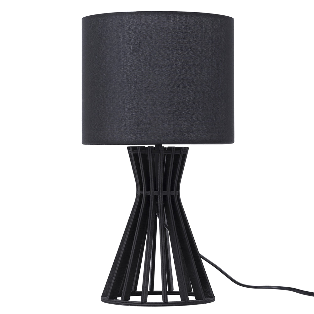 Lampada da Tavolo in Legno Nero e Paralume in Tessuto Contemporanea