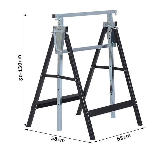 SET 2 CAVALLETTI DA LAVORO PIEGHEVOLI TELESCOPICI ALTEZZA REGOLABILE IN TUBI D’ACCIAIO