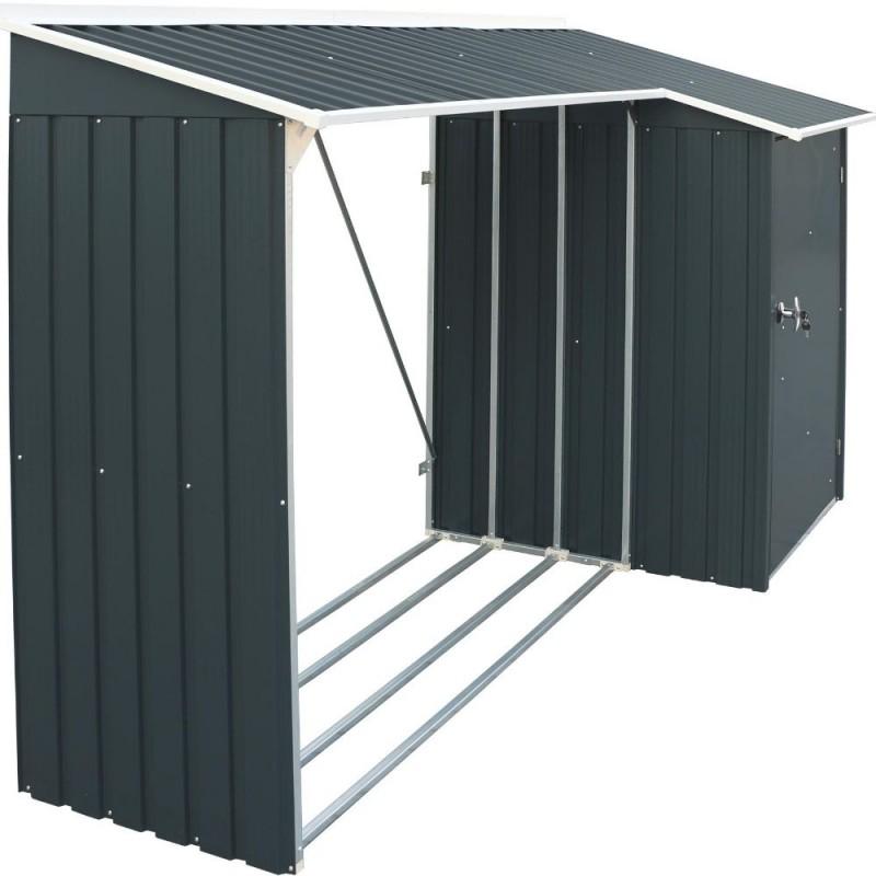 Legnaia da Giardino 272x100x160 cm in Metallo Antracite e Bianco