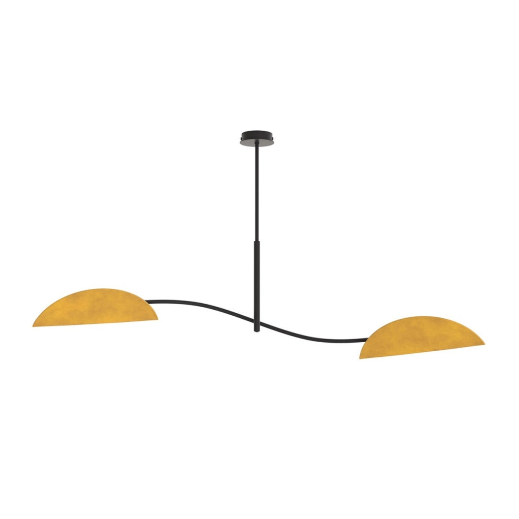 Lampada a sospensione Lotus in acciaio e velluto senape