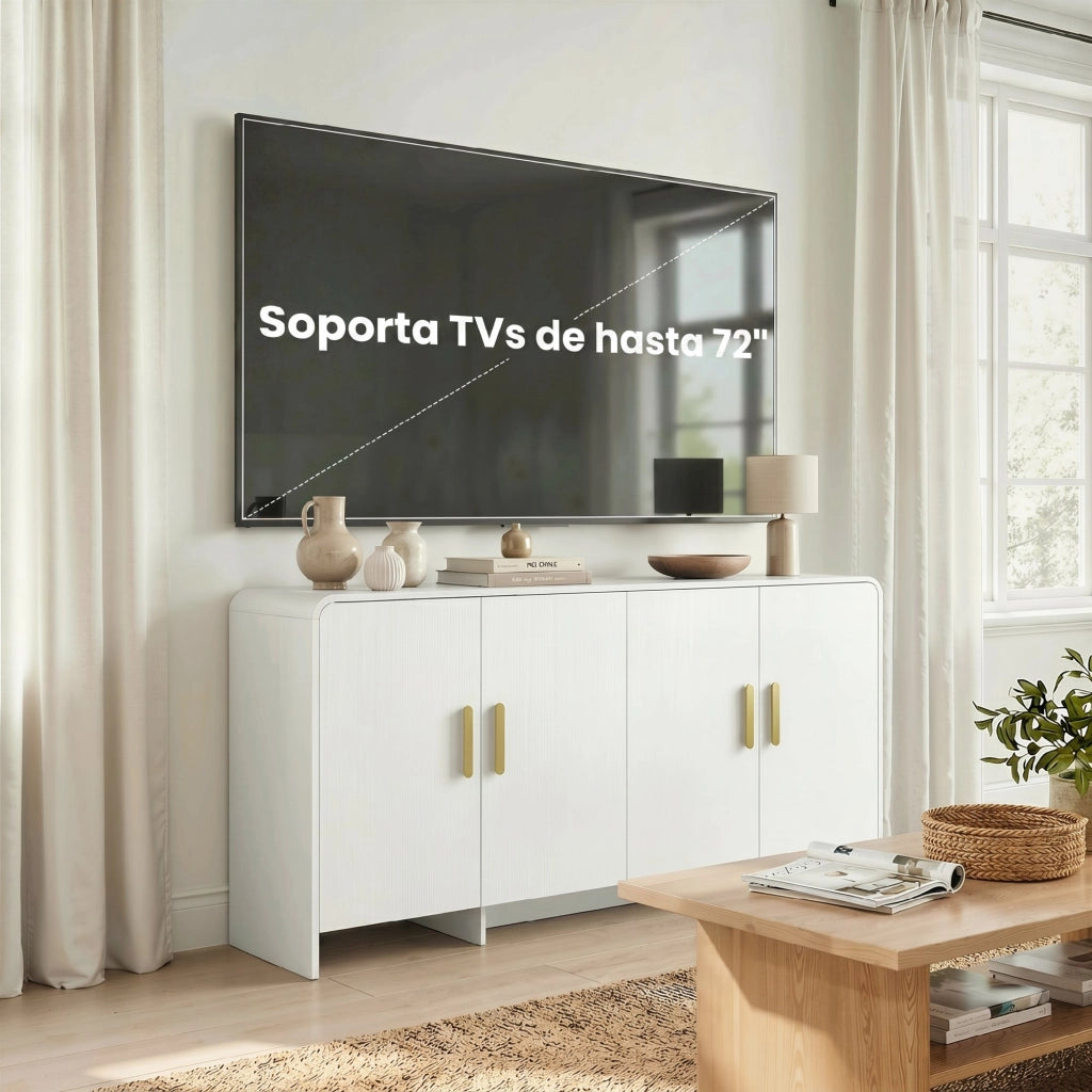 Mobile TV con 4 ante a chiusura morbida e 4 ripiani ¨C Xylo ¨C 152x40x80 cm bianco