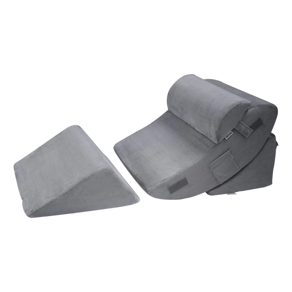 KD016 Set 4 Cuscini a Cuneo Regolabili in Memory Foam e Velluto Grigio Scuro per Letto Supporto Ergonomico