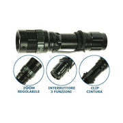 Trade Shop - Torcia Tattica Militare Cree Led Mod Police 5000 Lumen Nero Con Attacco Cintura -