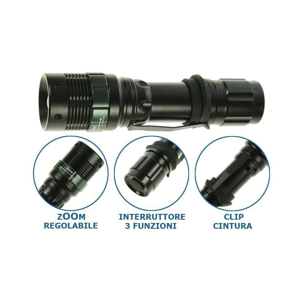 Trade Shop - Torcia Tattica Militare Cree Led Mod Police 5000 Lumen Nero Con Attacco Cintura -