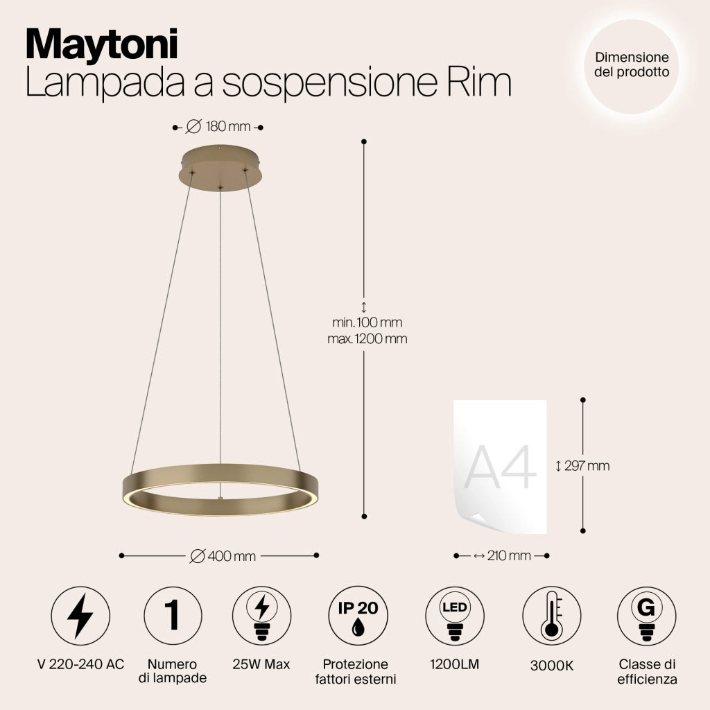 Maytoni Lampadario Moderno Rim 1 luce LED integrato ottone alluminio