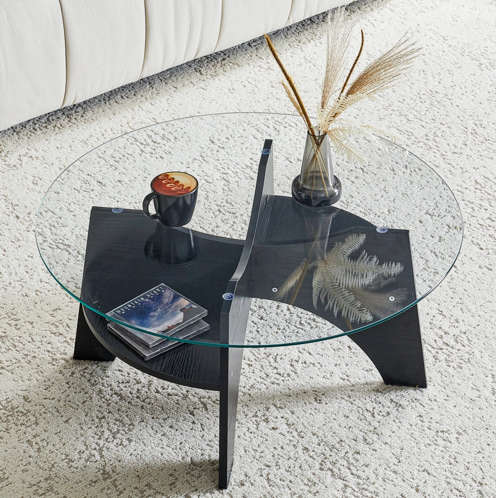Tavolino rotondo Ø 80 cm in vetro temperato e MDF nero