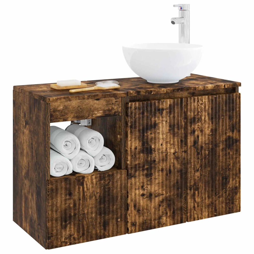 Set di mobili per il bagno 2 pz Rovere Fumo 3404029