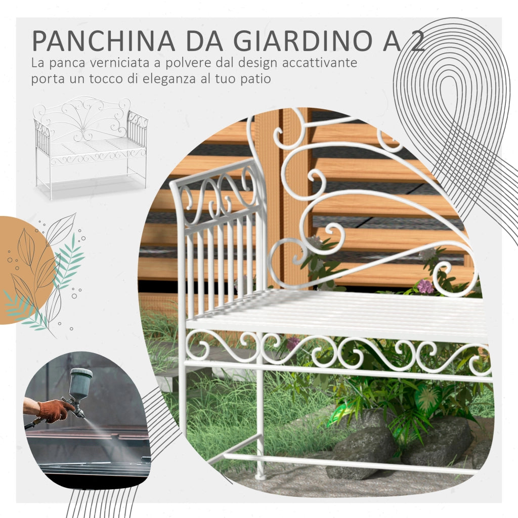 Panchina da Giardino 2 Posti ¨C Zephmum ¨C Ferro 111x50x98cm Bianco