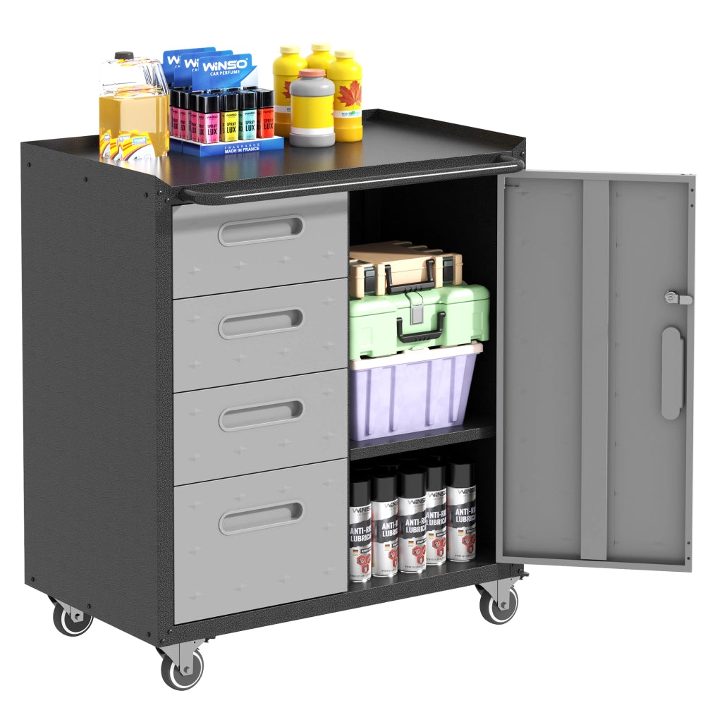 Armadio portautensili in metallo con ruote, 75 × 42 × 88 cm, nero/grigio