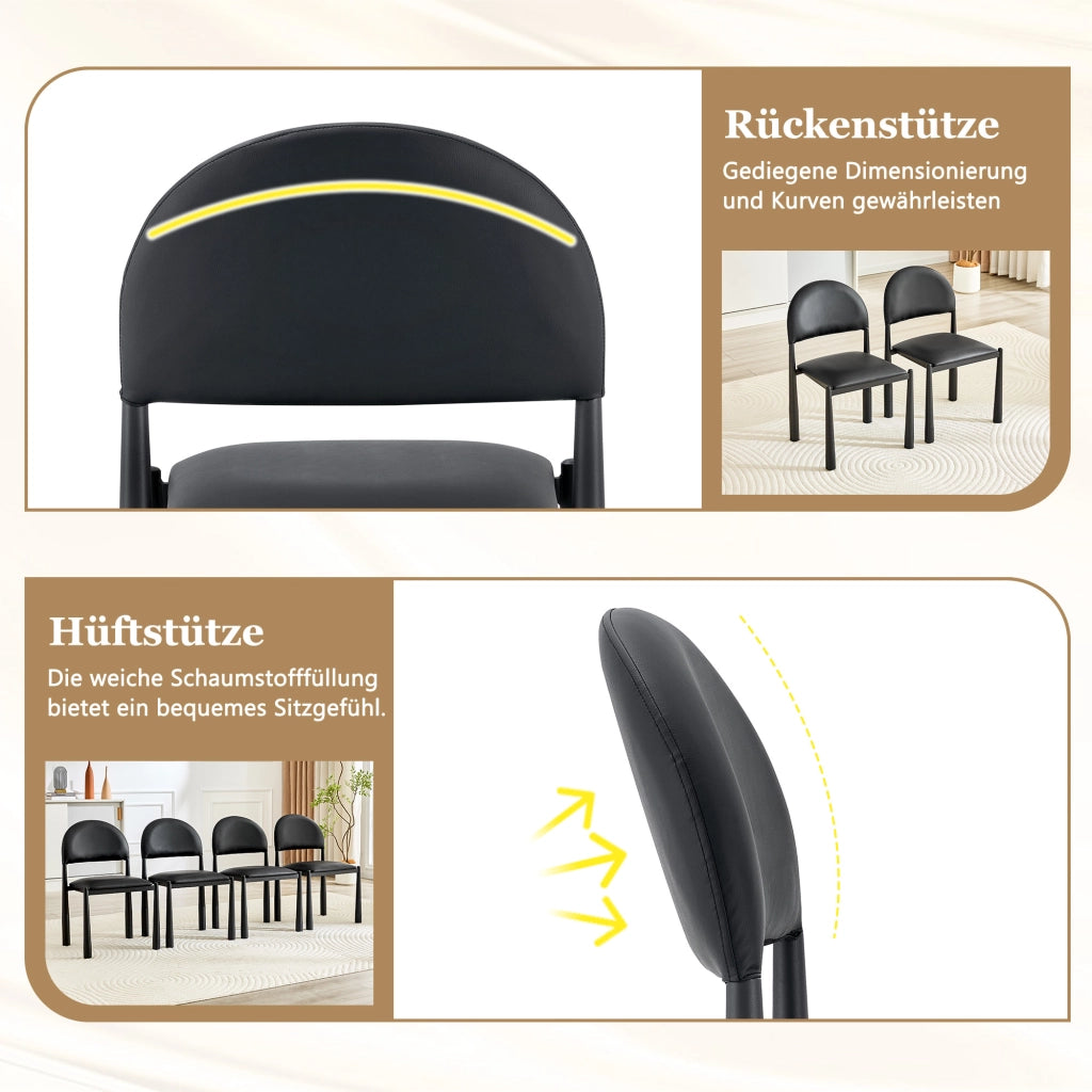 Sedia da Pranzo Set da 2 con Schienale Semicircolare Ergonomico e Gambe in Metallo, in PU Nero