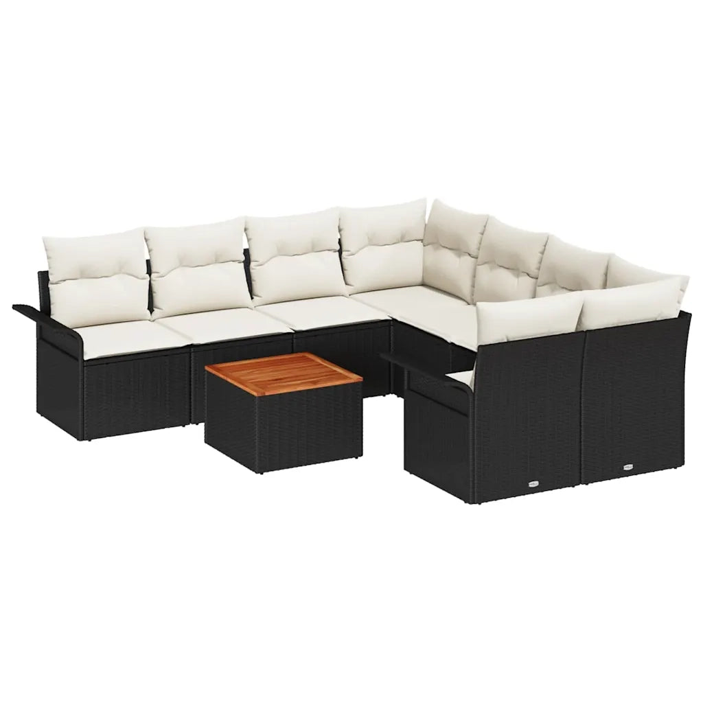 Set Divano da Giardino 9 pcs Nero e Crema polyrattan 3355975