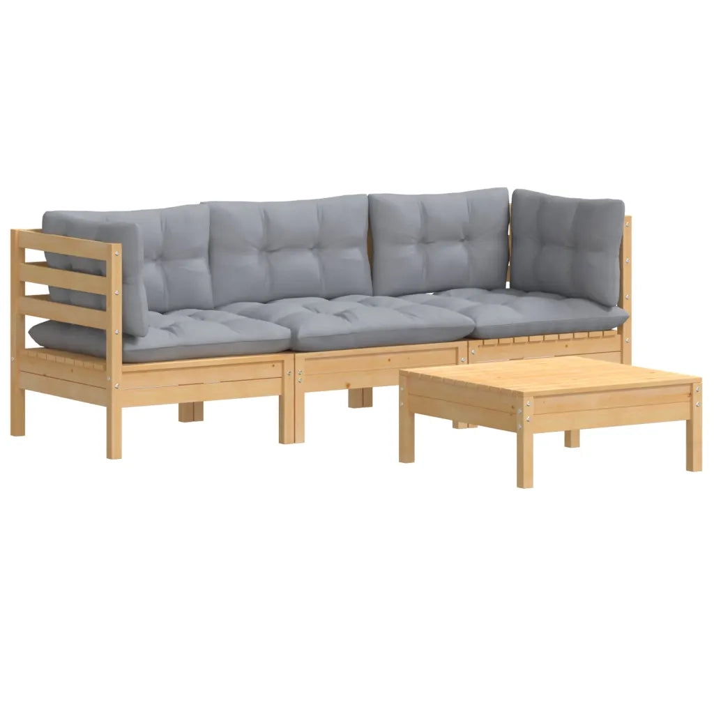 Set Divani da Giardino 4 pz | Set Salotto da Giardino con Cuscini Grigi Massello di Pino
