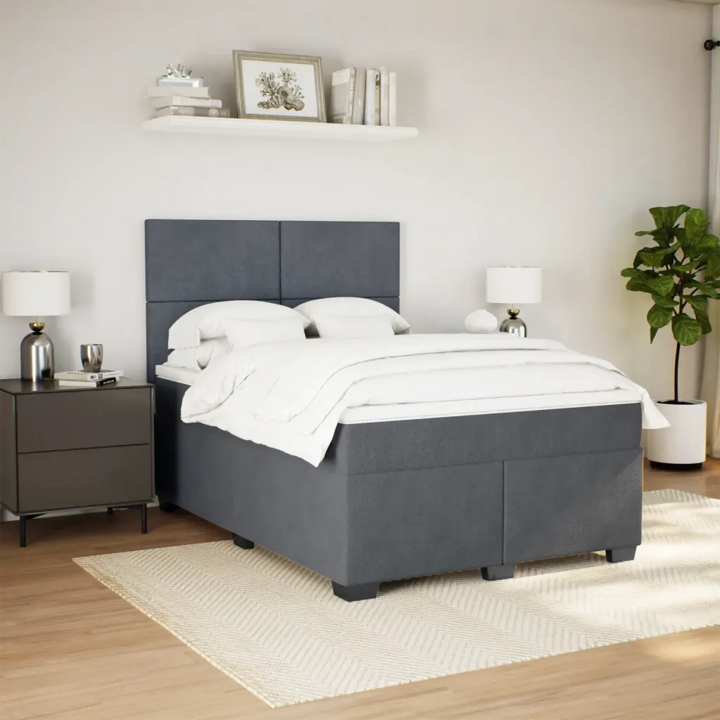 Giroletto a Molle con Materasso Grigio Scuro 140x200 cm Velluto 3290925