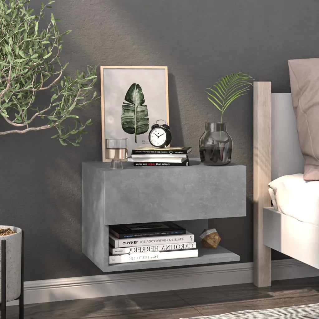 Comodino a Muro-Tavolino da notte sospeso Grigio Cemento 663980