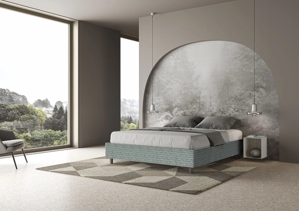 Letto Matrimoniale 160x200 cm con Rete e Contenitore Giroletto con Alzata Comoda Imbottito in Tessuto Aragona Azelia