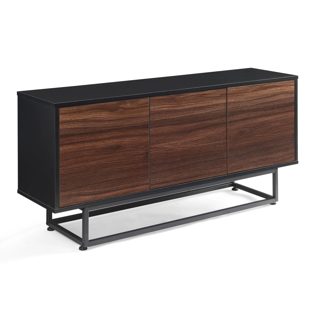 Armadietto Boxholm Credenza Bassa con 3 Ante Push-Open 120x30x55 cm Nero / Effetto Noce [en.casa]